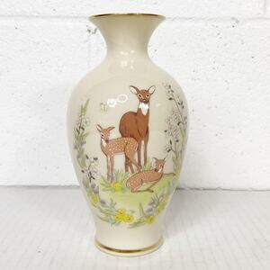 Lenox Mother's Day 1984 Limited Edition‎ Vase – Deer and Floral Design Gold Trim